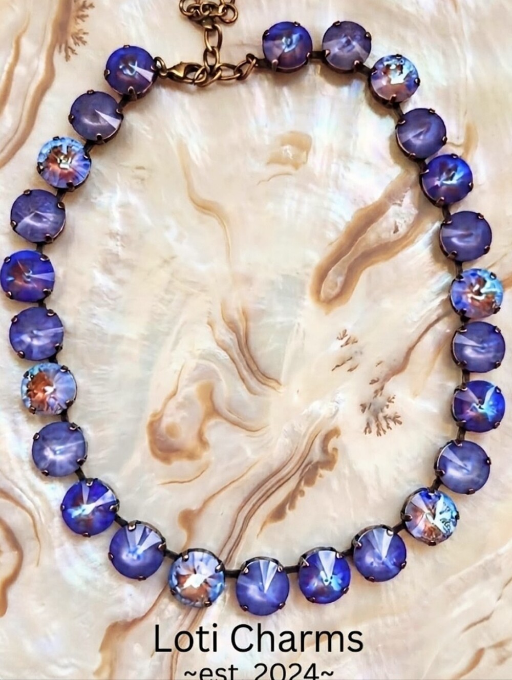 Purple Galaxy Margarita Premium Crystal in Classic Tennis Brass Necklace